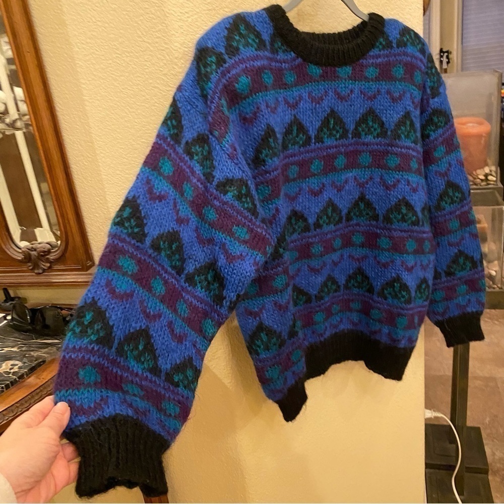 Vintage GALLAGHER Women Mohair Patterned Sweater Size Large - Picture 2 of 6